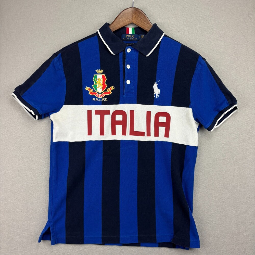 Polo Ralph Lauren Polo Shirt Men’s M Italia Custom Slim Fit Blue Striped Crest